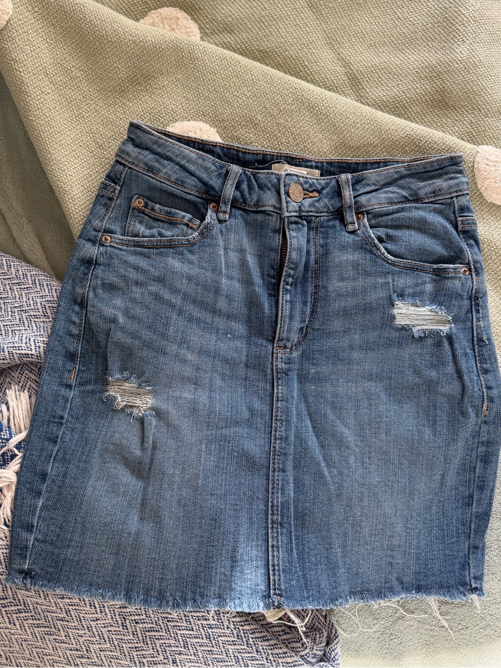 Garage Blue Distressed Denim Mini Skirt